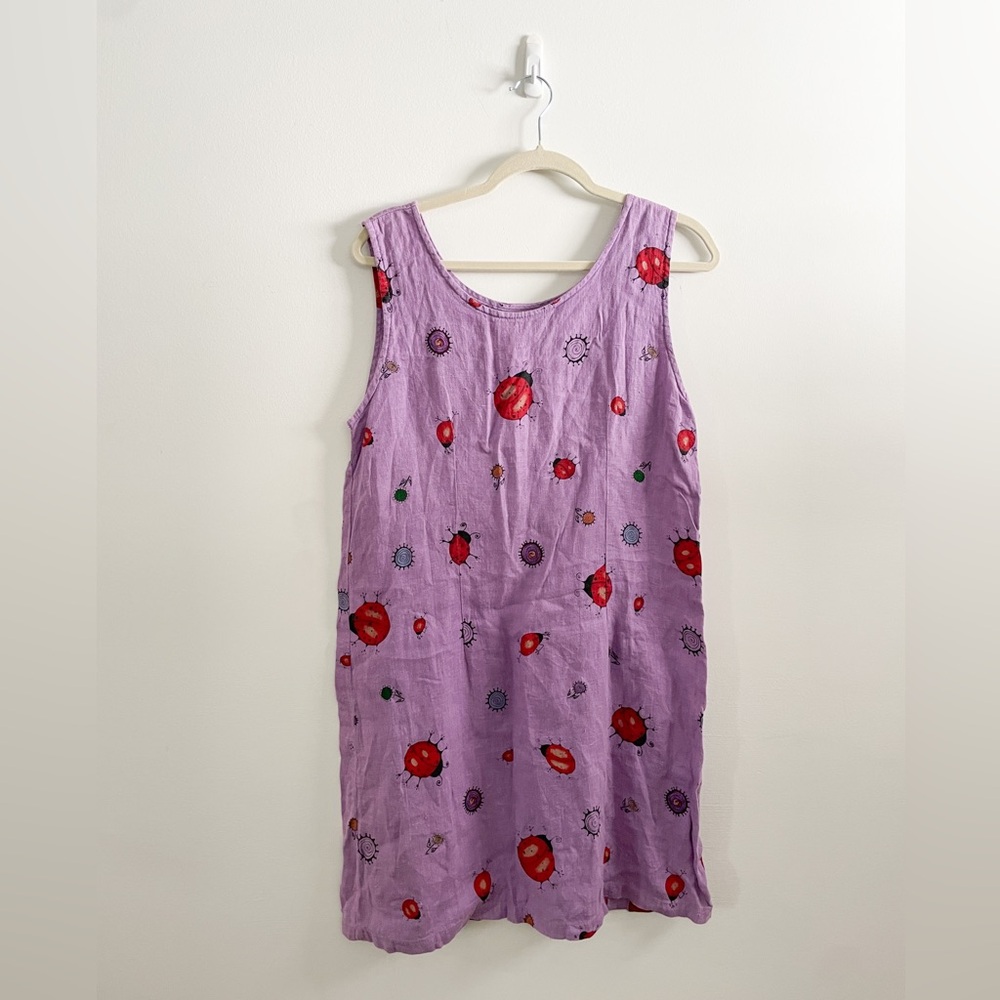 Tom Tom Vintage Linen Purple Lady Bug Dress Size Medium